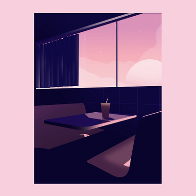 Empty cafe abstract beauty cafe design graphic illustration introspection lights minimal pastel peaceful people