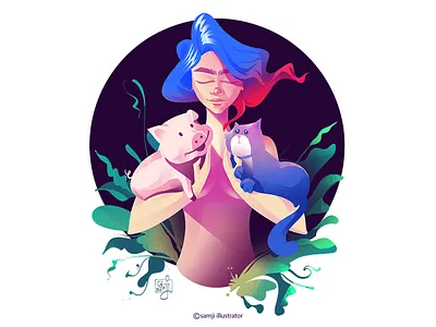 🐷🐕 animal illustration animalright cat character character design concept art editorial illustration flag design girl illustration illustrator pigs procreate women