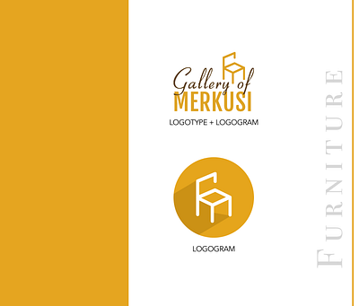 Gallery of Merkusi (GM) Logo - Furniture chair logo furniture furniture app furniture logo graphic design logo design logogram logotype yellow logo