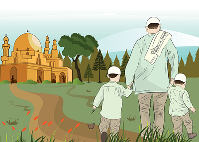 PERGI KE MASJID design illustration ilustration sketch vector