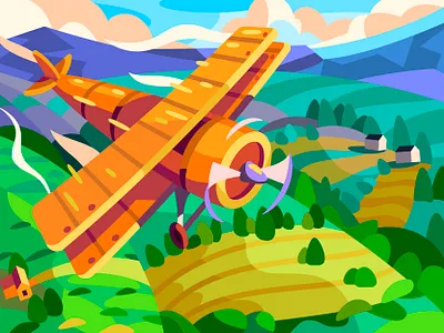Air travelling airplane art cartoon comic design digital drawing graphic illustration landscape vector