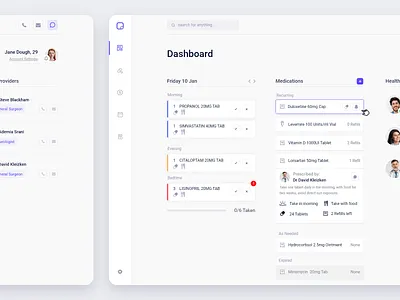 Medication Management Dashboard app cards clean dash dashboard design doctor health healthcare interface medical medication medicine minimal pahe ui ui design ux web website