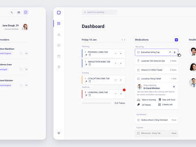 Medication Management Dashboard app cards clean dash dashboard design doctor health healthcare interface medical medication medicine minimal pahe ui ui design ux web website