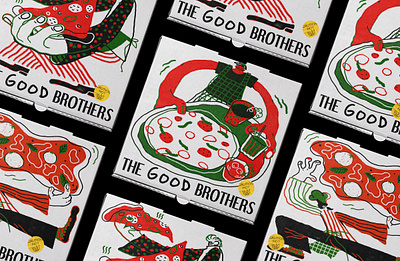 The Good Brothers Pizza Box Illustration brand illustration branding character design colorful design illustration packaging design pizza pizza box