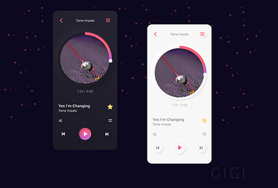 Music Player Night and Day Mode app buttons dailyui darkmode design gradient ios minimal mobile music ui ux