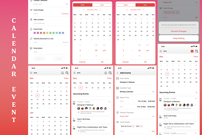 Calendar Event App Screens app design aravindakshan.g.j calendar calendar app calendar design dribbble figma illustrator ios app ui ui ux uidesign