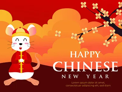 Happy Chinese New Year of the Rat asia card celebrate characters chinese new year cute cartoon character greeting greeting card holidays illustration january ornament red sakura seasons singapore template vector illustration year of the rat zodiac sign