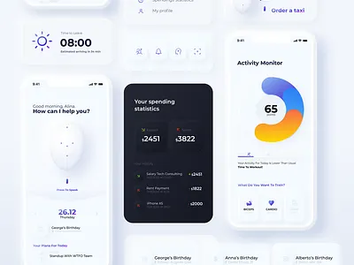 Personal Assistant App Concept ai app application design artificial intelligence assistant dashboad neomorphism planner sketch skeuomorphism widget
