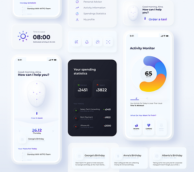 Personal Assistant App Concept ai app application design artificial intelligence assistant dashboad neomorphism planner sketch skeuomorphism widget