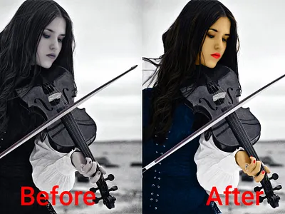 Colorize the black & white image beautiful beauty black blue character color coloring coloring book colorist colorize concept design graphic design new collection photoshop piano vaolin white