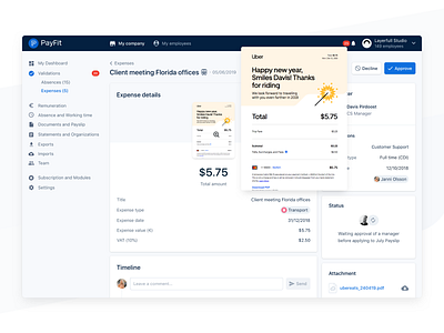 Approve Request ✨ app attachment chart dashboard data expense info interface minimal module money ocr payfit product receipt status timeline ui ux validation