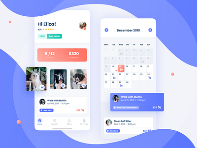 Pet Sitter - Mobile App 🐾 animals app blue bright calendar dashboard design mobile mobile app task ui ux