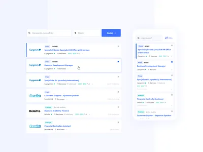 Absolvent.pl - Job Offers cards careers clean job board job listing jobs listing mobile responsive search ui ux web design website