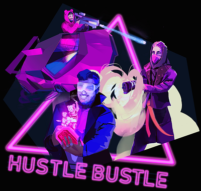 Hustle bustle android cyberpunk design game hologram illustration ios mobile neon retrofuturism retrowave screen shooter violet