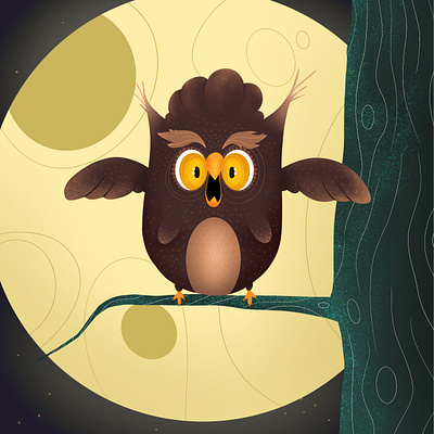 Screaming Owl animal animals book character character design illustration illustrator kids book kids illustration moon night owl scream screaming tree