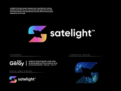 satelight™️ gradient letter logo logo design planet space technology