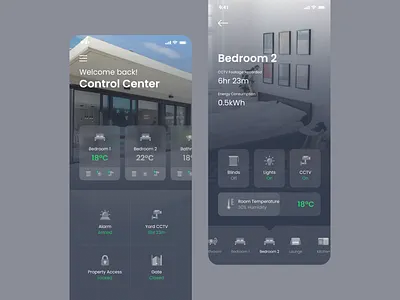 Home Control App app control dark dashboard gray home house ios mobile monitoring room temperature ui ux