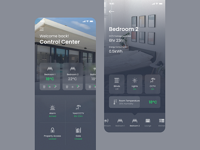 Home Control App app control dark dashboard gray home house ios mobile monitoring room temperature ui ux