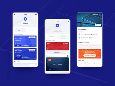 Booking sports games - Palms App account activity aplication app app design booking booking app cards ios mobile app mobile design mobile ui profile ribsone service sport tennis ui user interface ux