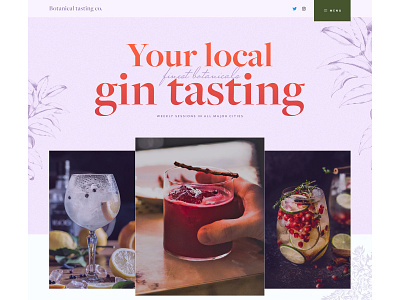 Landing page for gin tasting company botanical illustration botanicals colour palette colours concept gradient interaction design landing page purple slider slider design slideshow typogaphy unsplash user experience user interface design ux design web design webdesign website