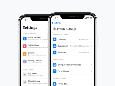 Minimal settings menu app design indicator ios list view menu minimal product design settings ui user interface ux