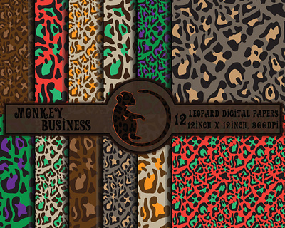 Leopard digital paper pack, 12 seamless leopard skin design abstract animal print design fabric high quality illustration leopard print pattern scrapbook papers seamless seamless pattern vector vector illustration