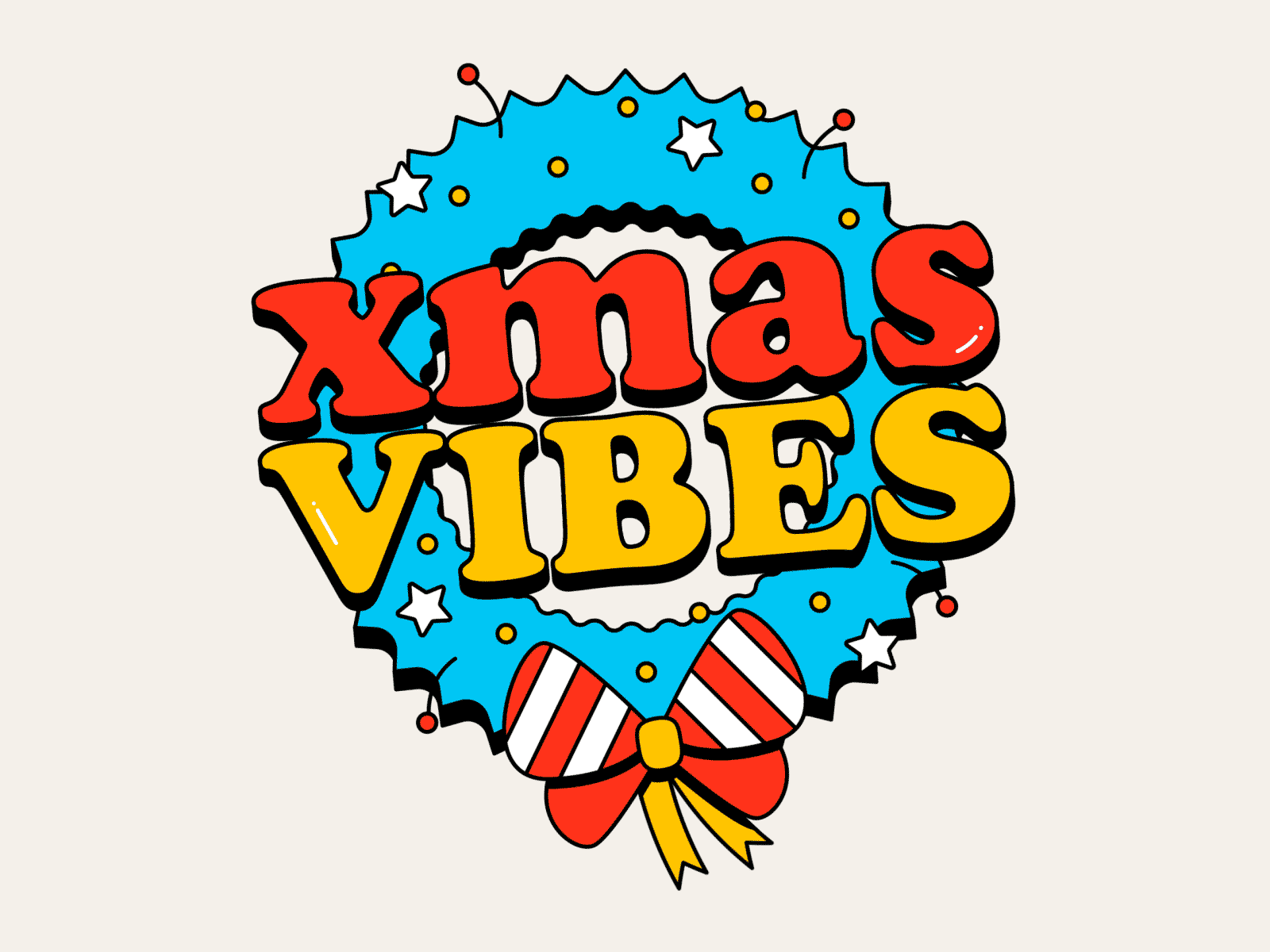 XMAS VIBES animation christmas flat icon illustration logo loop motion shadow swing typography wreath