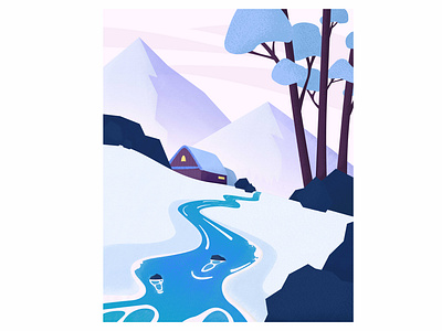 Winter rive cold illustration landscape landscape illustration mountains river snow winter