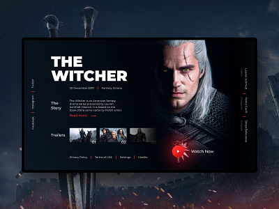 The Witcher app cinema dark design fantasy figma magic movie the witcher trailer trailers tv tv series typography ui ux web website witcher