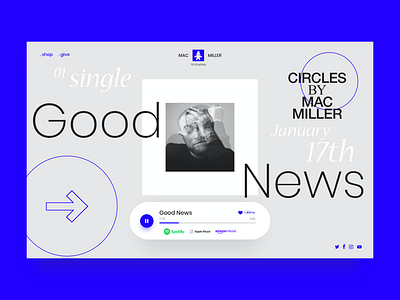 Mac Miller landing page art direction desktop good news landing page mac miller minimalist music player simple ui design