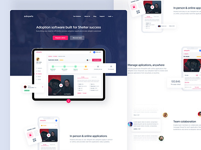 Adopets Landing Page admin animals dashboard landing page marketing mockups motion pet pets shelter social template theme web design website