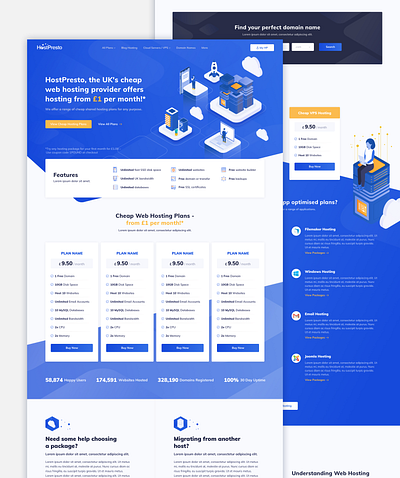 Hosting for HostPresto cloud design domain host hosting illustration interaction design interface isometric landing landingpage line provider ui ux web design webhosting