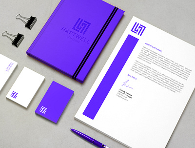 Hartwell Branding Collateral blue brand branding clean design elegant iconography identity labyrinth logo minimal typography