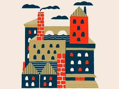 Little Village design folk art hand drawn illustration kids book vector