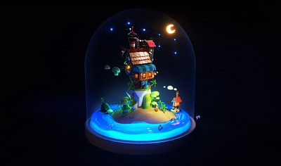 Pirate´s House, Night 3d beach blue building cinema4d fishing house lights moon night pirate sea stars