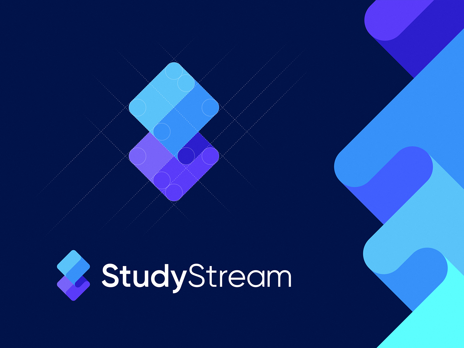 Study Stream Logo Design brandbook branding course education gradient identity layers learn lesson logo online pattern school software stream study typography virtual wave
