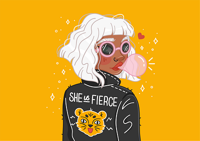 Fierce adobe draw character design fierce girl illustration jacket line tiger vector