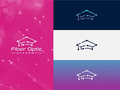Fiber Optic Academy academy branding clever connection creative design education fiber optic graduation cap icon internet line lineart logo minimal minimalist speed symbol typography vector