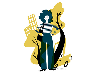 going big in megapolis character city city illustration conceptual design digital editorial illustration girl illustration limited color palette megapolis strong women woman illustration