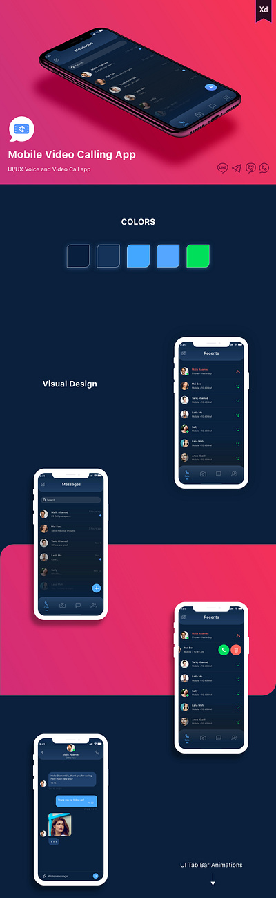 Mobile Video Calling App branding calling app chatting app componnent animation contacts design live chat messenger app mobile app mobile app animation streaming app tab bar animation uiux video video animation video app video art visual app visual design