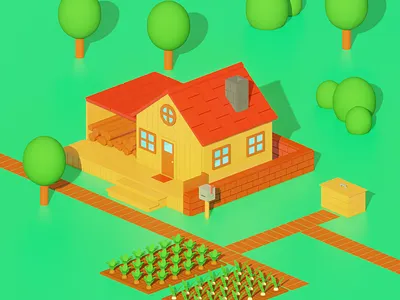 Lowpoly Stardew Valley farm 3d art blender farm house illustration isometric lowpoly render