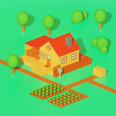 Lowpoly Stardew Valley farm 3d art blender farm house illustration isometric lowpoly render