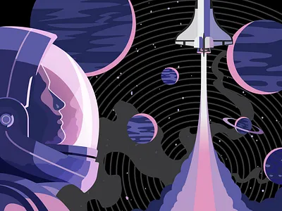 The Final Frontier adobe illustrator astronaut black casale graphic design illustration interstellar moon nasa nick casale planets purple space space shuttle