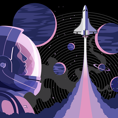 The Final Frontier adobe illustrator astronaut black casale graphic design illustration interstellar moon nasa nick casale planets purple space space shuttle