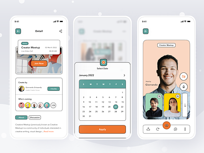 Meetup in App app card clean confreence date design ios meet meetup mobile profile ui video