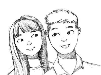 Sketching couple 2d 2d art couple cute cute fun funny design disney drawing illustration sketches sketching style