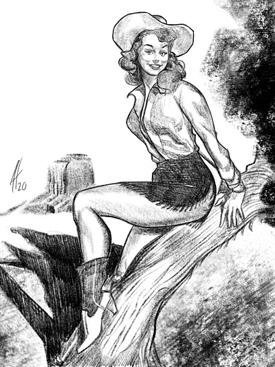 You wanna be a cowgirl fine art illustration pinup procreate