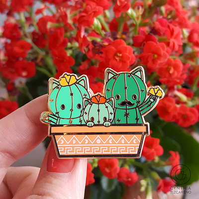 Catcus Family cat catcus cute cute art enamel pin illustration latina mexican product design