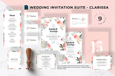 Wedding Invitation Suite - Clarissa anniversary blush card card design design diy elegant feminine greeting invitation invitations invite minimal minimalist modern simple watercolor wedding card wedding invitation wedding invite