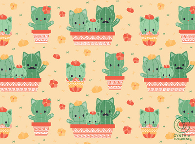 catcus pattern design catcus catcus family character design cute cuteart illustration kawaii pattern design seamless pattern seamlesspattern surface pattern